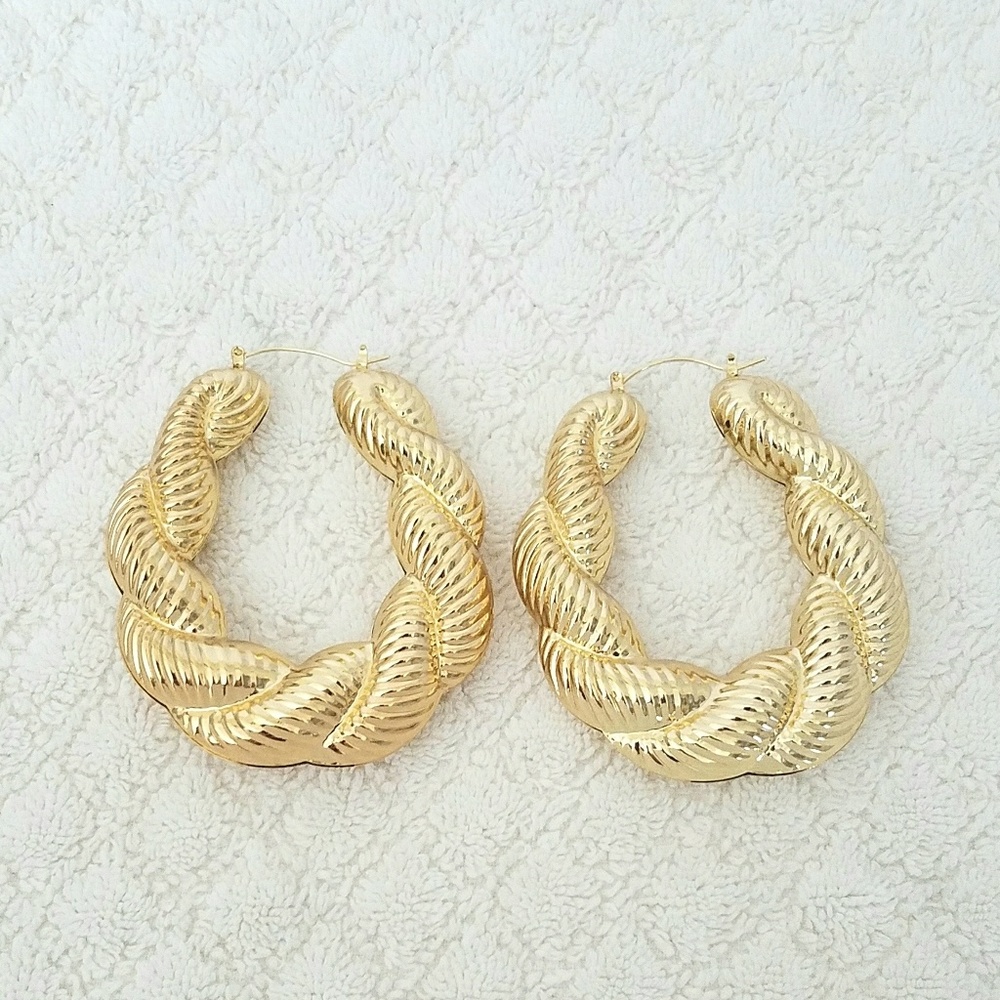 High Quality Oval Bamboo Style Hoop Earring